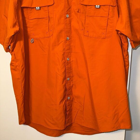 Columbia PFG Mens XL Short Sleeve Button Down Collared Shirt Orange EUC - Picture 7 of 10